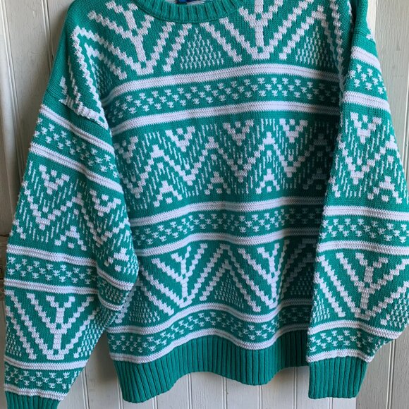 Pendleton Country Traditionals Aqua Blue White Sweater Vintage Fair Isle - XL - Picture 1 of 16